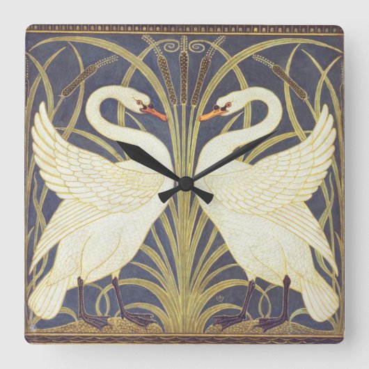 Walter Crane Swan, Rush and Iris Art Nouveau Quadratische Wanduhr (Vorderseite)