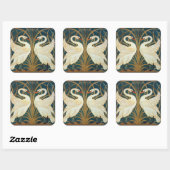 Walter Crane Swan, Rush and Iris Art Nouveau Quadratischer Aufkleber (Blatt)