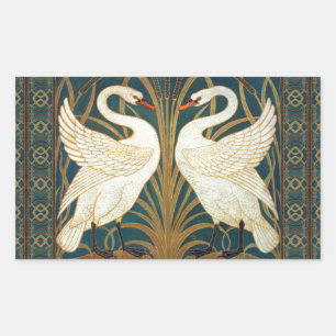 Walter Crane Swan, Rush and Iris Art Nouveau Rechteckiger Aufkleber