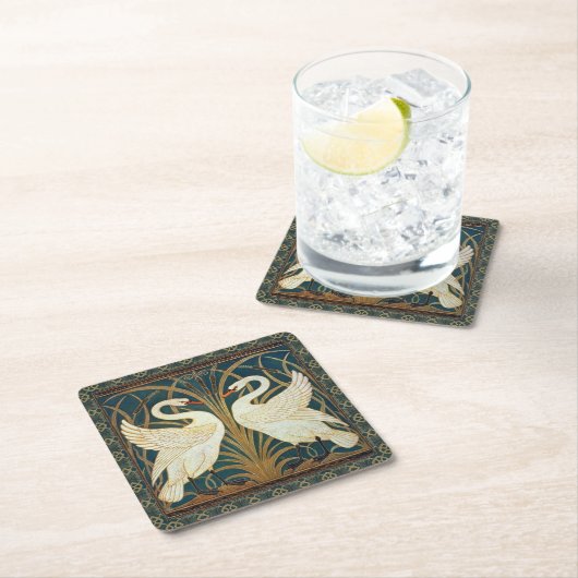 Walter Crane Swan, Rush and Iris Art Nouveau Rechteckiger Pappuntersetzer (Vor Ort)