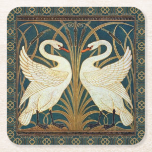 Walter Crane Swan, Rush and Iris Art Nouveau Rechteckiger Pappuntersetzer