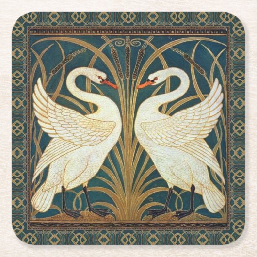 Walter Crane Swan, Rush and Iris Art Nouveau Rechteckiger Pappuntersetzer (Vorderseite)