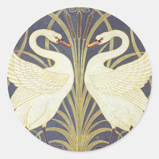 Walter Crane Swan, Rush and Iris Art Nouveau Runder Aufkleber (Vorderseite)
