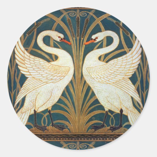 Walter Crane Swan, Rush and Iris Art Nouveau Runder Aufkleber (Vorderseite)