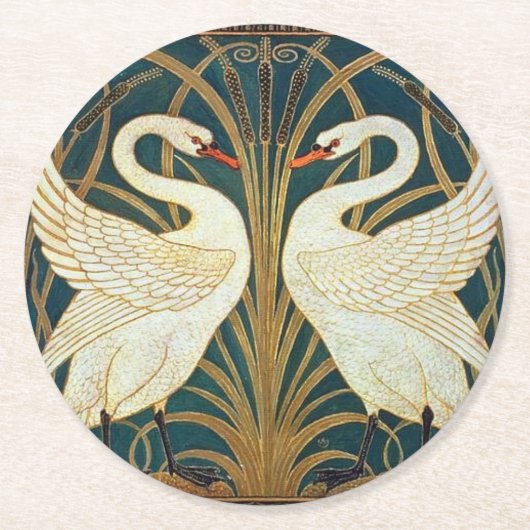 Walter Crane Swan, Rush and Iris Art Nouveau Runder Pappuntersetzer (Vorderseite)