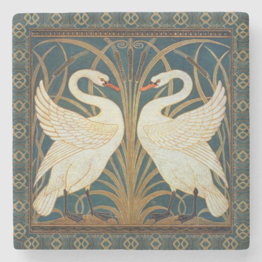 Walter Crane Swan, Rush and Iris Art Nouveau Steinuntersetzer (Vorderseite)