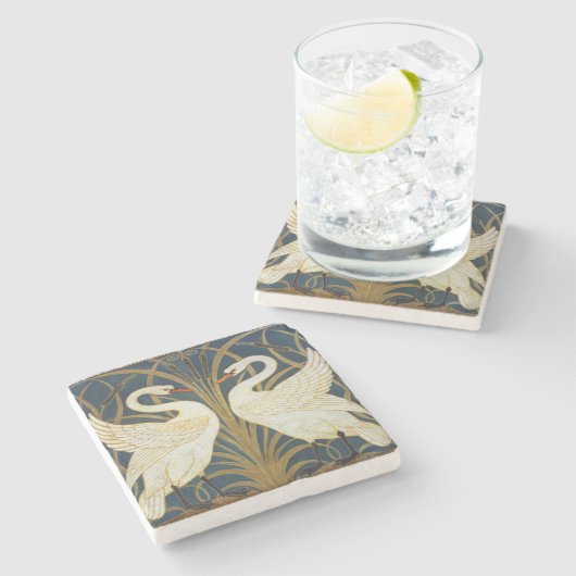 Walter Crane - Swan, Rush and Iris Art Nouveau Steinuntersetzer (Seitenansicht)