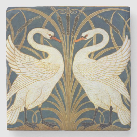 Walter Crane - Swan, Rush and Iris Art Nouveau Steinuntersetzer (Vorderseite)