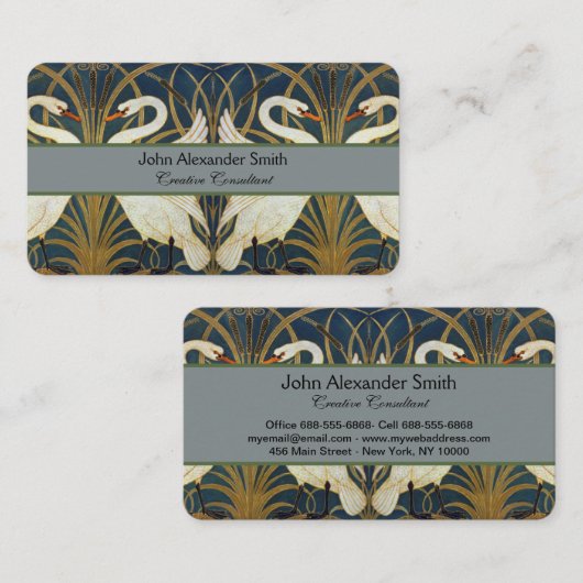 Walter Crane - Swan, Rush and Iris Art Nouveau Visitenkarte (Vorne/Hinten)