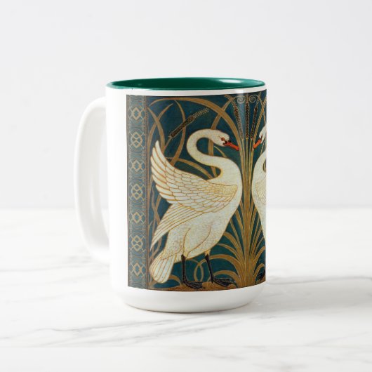 Walter Crane Swan, Rush and Iris Art Nouveau Zweifarbige Tasse (Vorderseite Links)
