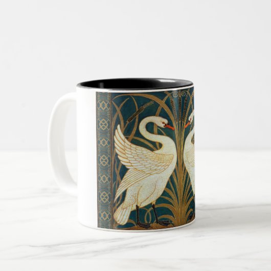 Walter Crane Swan, Rush and Iris Art Nouveau Zweifarbige Tasse (Vorderseite Links)