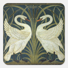 Walter Crane Swan & Rush and Iris Victorian  Quadratischer Aufkleber