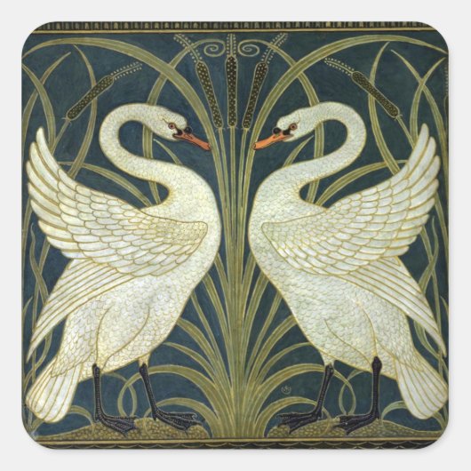 Walter Crane Swan & Rush and Iris Victorian Quadratischer Aufkleber (Vorderseite)