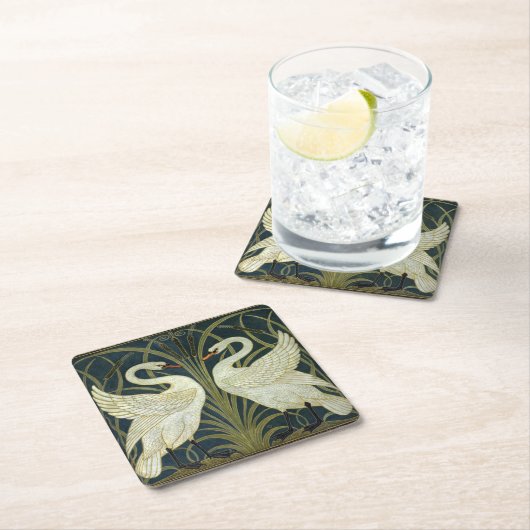 Walter Crane Swan & Rush and Iris Victorian Rechteckiger Pappuntersetzer (Vor Ort)