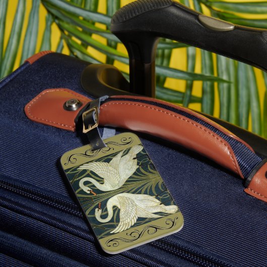 Walter Crane Swan & Rush und Iris viktorianisch Gepäckanhänger (Vorderseite Insitu 1)