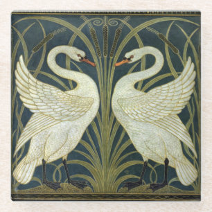 Walter Crane Swan & Rush und Iris viktorianisch Glasuntersetzer