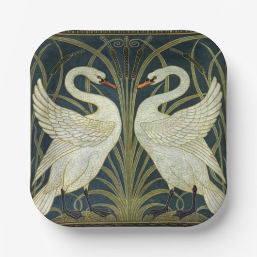 Walter Crane Swan & Rush und Iris viktorianisch Pappteller (Vorderseite)