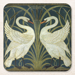 Walter Crane Swan & Rush und Iris viktorianisch Rechteckiger Pappuntersetzer