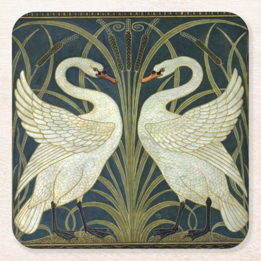 Walter Crane Swan & Rush und Iris viktorianisch  Rechteckiger Pappuntersetzer (Vorderseite)