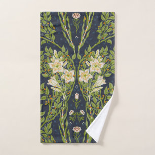 Walter Crane Vintage Navy Weißes Lilienmuster Badhandtuch Set