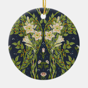 Walter Crane Vintage Navy Weißes Lilienmuster Keramik Ornament