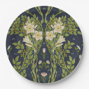 Walter Crane Vintage Navy Weißes Lilienmuster Pappteller