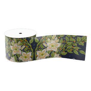 Walter Crane Vintage Navy Weißes Lilienmuster Ripsband