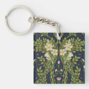 Walter Crane Vintage Navy Weißes Lilienmuster Schlüsselanhänger