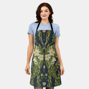Walter Crane Vintage Navy Weißes Lilienmuster Schürze