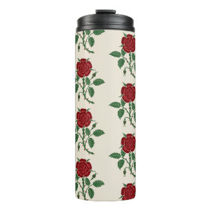 Walter Crane Vintage Saxon rotes Rosenmuster Thermosbecher
