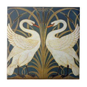 Walter Crane Vintage Schwan und Iris Art Nouveau Fliese