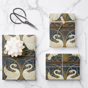 Walter Crane Vintage-Schwan und Iris Art Nouveau Geschenkpapier Set