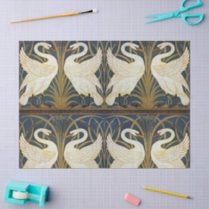 Walter Crane Vintage Schwan und Iris Art Nouveau Seidenpapier
