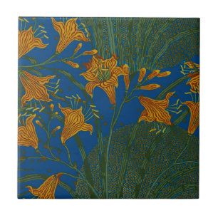 Walter Crane Vintage Taglilien-Blumenmuster Fliese