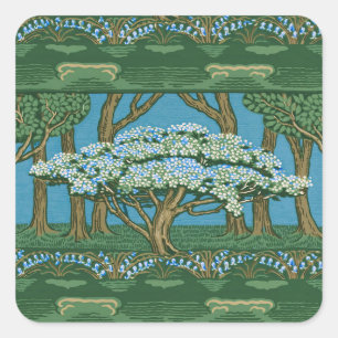 Walter Crane Vintage Wald Wallpaper mit May Tree M Quadratischer Aufkleber