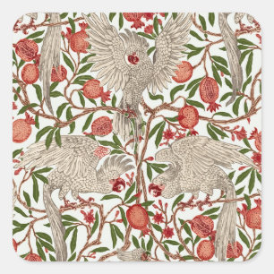 Walter Crane Weißer Kakadu Rote Granatapfel Kunst Quadratischer Aufkleber