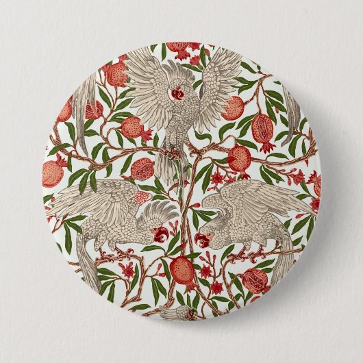 Walter Crane Weißer Kakadu Roter Granatapfel Kunst Button (Vorderseite)