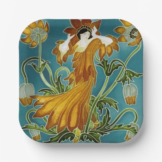 Walter Cranes Flora Art Nouveau Pappteller (Vorderseite)