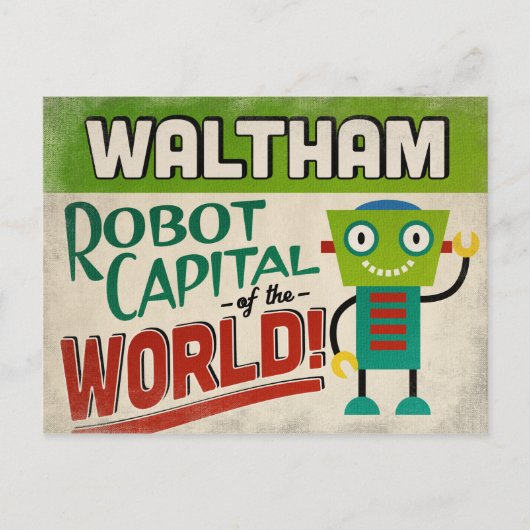 Waltham Massachusetts Robot - Funny Vintag Postkarte (Vorderseite)