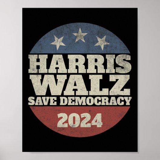 Waltz 2024 Rett Democracy Shirt Retro Button Elect Poster (Vorne)