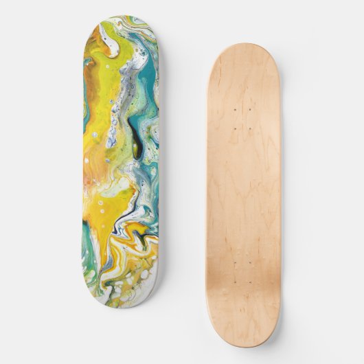 Waltz Across 1 Golden Blue Abstrakt Skateboard (Vorderseite)