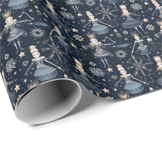 Waltz der Schneeflocken, Blue Nutcracker Ballet Geschenkpapier (Rolleneckpunkt)