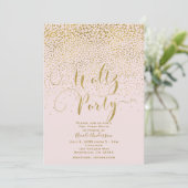 WALTZ PARTY Dance Event Blush Pink & Gold Confetti Einladung (Stehend Vorderseite)