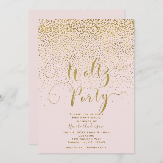 WALTZ PARTY Dance Event Blush Pink & Gold Confetti Einladung (Vorne/Hinten)