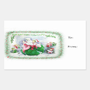 Waltzing Santa & Mrs. Claus Gift Tags/Stickers Rechteckiger Aufkleber