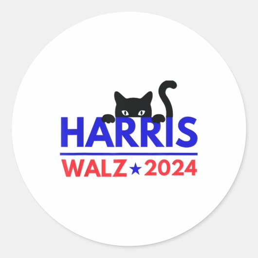 Walz 2024 Funny Cat Election Kamala Harris Tim Wal Runder Aufkleber (Vorderseite)
