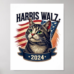 Walz 2024 Funny Cat Kamala Harris Tim Walz Waltz Poster
