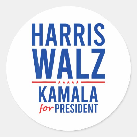 Walz 2024 Kamala Harris für Präsident Tim Walz Runder Aufkleber (Vorderseite)