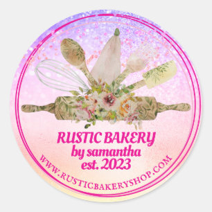 Walzen Button pisst rustikale Bäckerei pink Runder Aufkleber