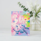 Wamono japanisches Mädchen mit Kawaii Kätzchen Postkarte (Stehend Vorderseite)